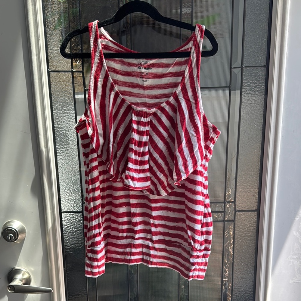 Old Navy Pink and Red Ruffled Bib Collar Tank Top